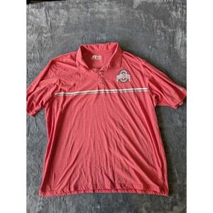 Russell Athletic Ohio State Buckeyes Mens 2XL Polo Shirt Heather Red Stripe NCAA
